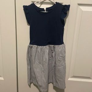 Navy & pinstripe flutter sleeve dress